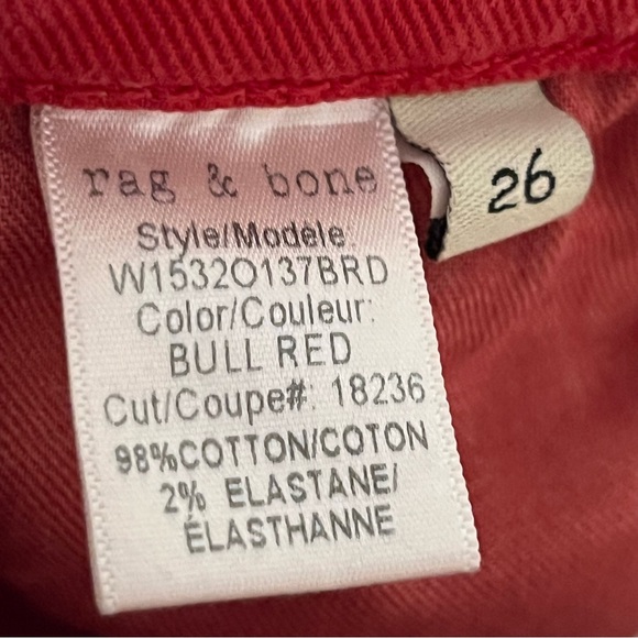 rag & bone " High Rise Skinny" Red Denim Jeans US 26 - Picture 7 of 7